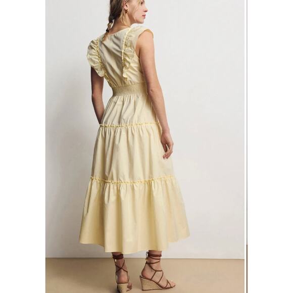 Derek Lam Yellow Tiered Ruffle Midi Dress Size 2 Cotton Cottage Designer $420 - Picture 3 of 11